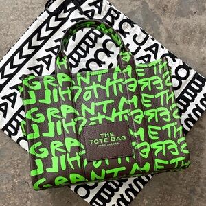 Marc Jacobs Stephen Sprouse Neon Green Graffiti Tote on Dark Brown